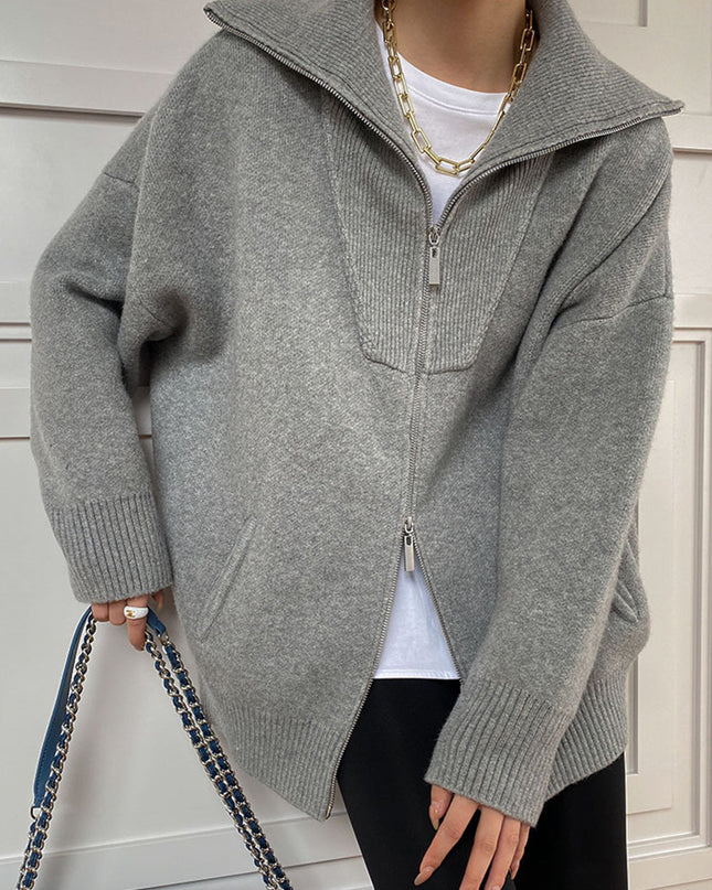 Openia | Open Collar Cardigan – Oversized Cardigan with Zipper