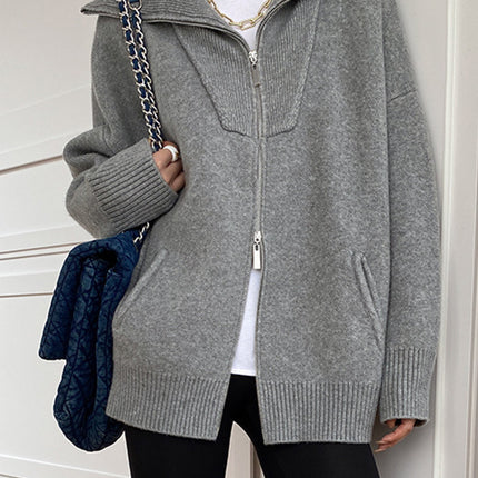 Openia | Open Collar Cardigan – Oversized Cardigan with Zipper