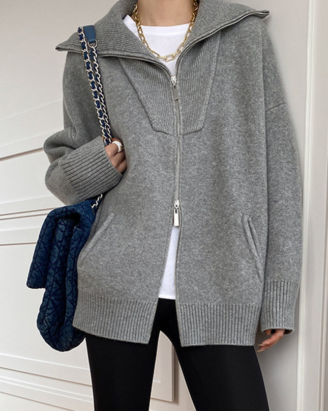 Openia | Open Collar Cardigan – Oversized Cardigan with Zipper