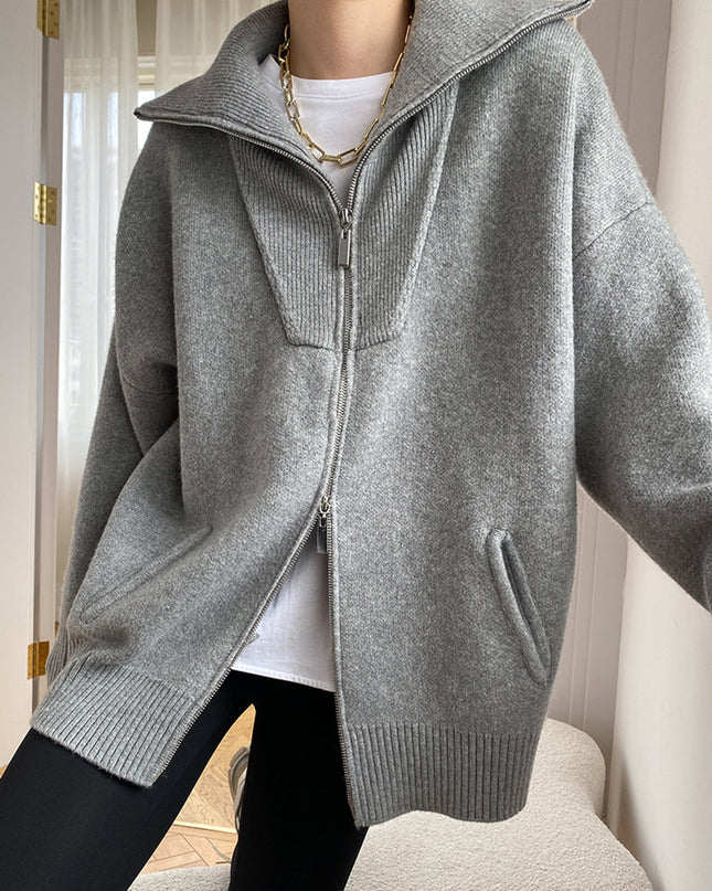 Openia | Open Collar Cardigan – Oversized Cardigan with Zipper