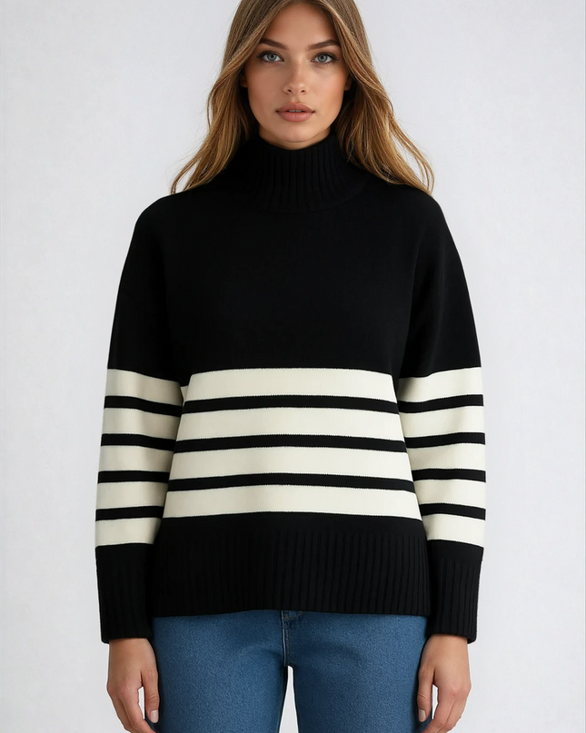 Parisia | Turtleneck Stripe Sweater – Oversized Sweatshirt
