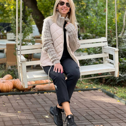 Patchoria | Patchwork High Neck Jacket – Knitwear with Zipper