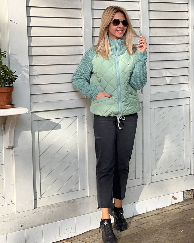 Patchoria | Patchwork High Neck Jacket – Knitwear with Zipper