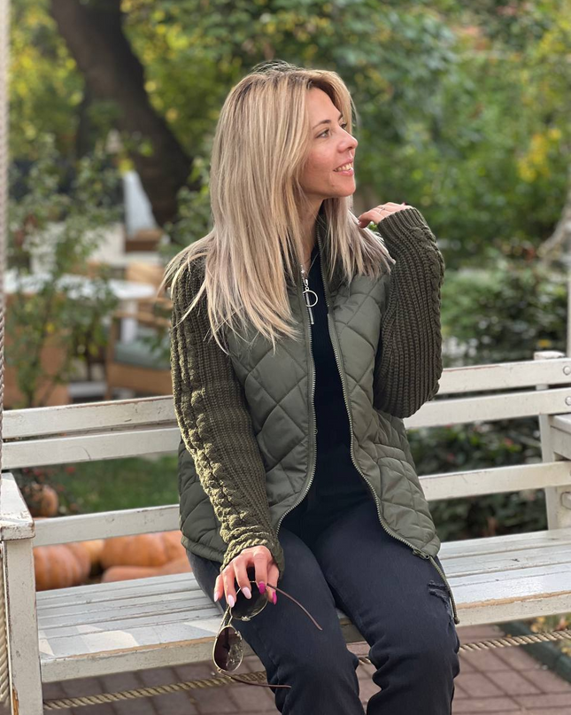 Patchoria | Patchwork High Neck Jacket – Knitwear with Zipper