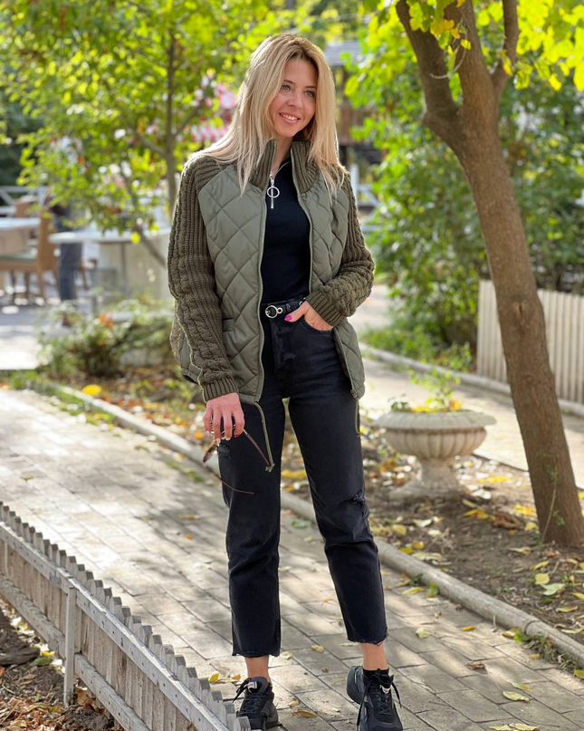 Patchoria | Patchwork High Neck Jacket – Knitwear with Zipper