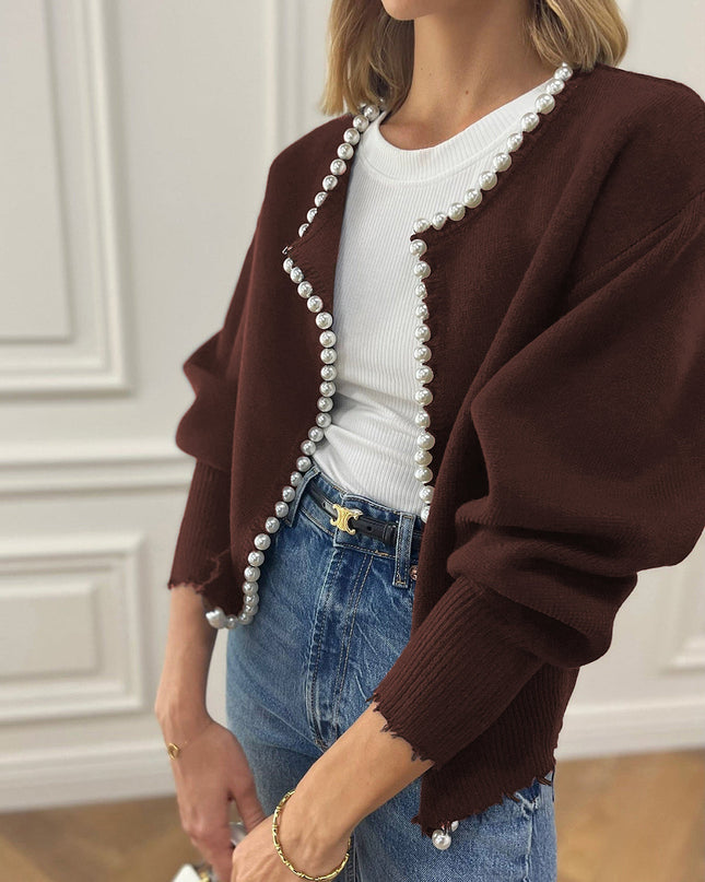 Pearl | Pearl-Trim Ribbed Cardigan – Boyfriend Cardigan