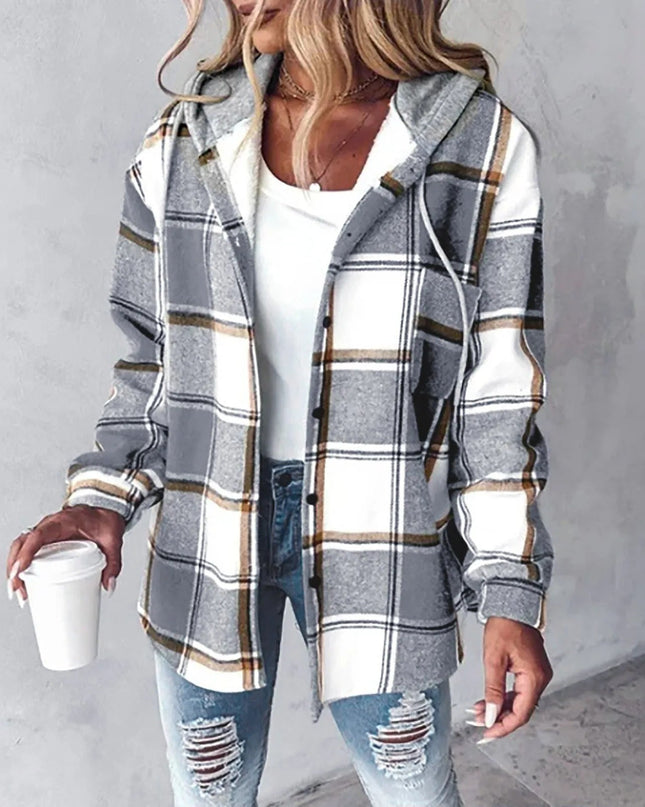 Plaisie| Button-Up Plaid Jacket – Plaid Coat
