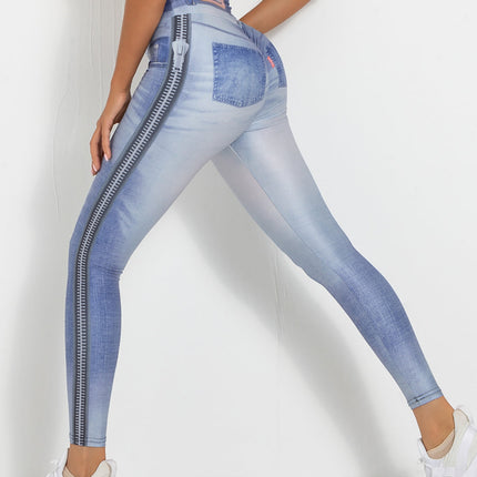 Ravani | Women’s Denim-Look Scrunch Leggings – Street Style Stretch - Ash Blue
