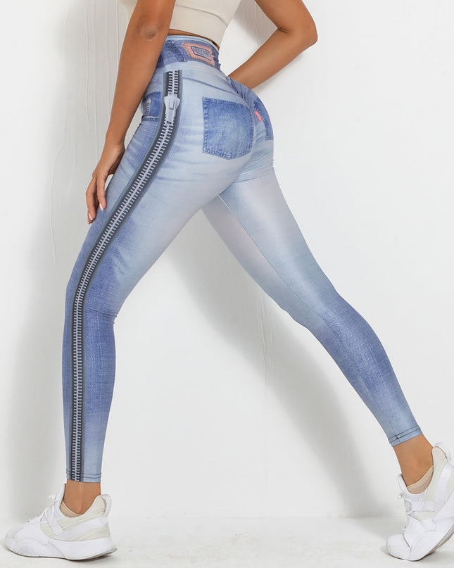 Ravani | Women’s Denim-Look Scrunch Leggings – Street Style Stretch - Ash Blue