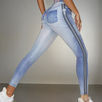 Ravani | Women’s Denim-Look Scrunch Leggings – Street Style Stretch - Ash Blue