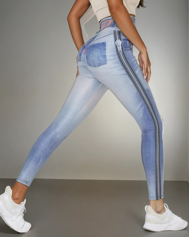 Ravani | Women’s Denim-Look Scrunch Leggings – Street Style Stretch - Ash Blue