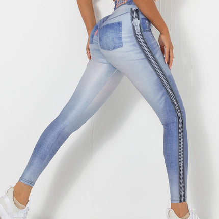 Ravani | Women’s Denim-Look Scrunch Leggings – Street Style Stretch - Ash Blue