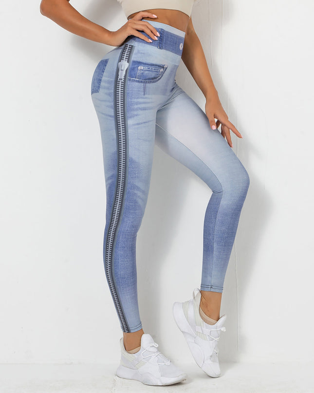 Ravani | Women’s Denim-Look Scrunch Leggings – Street Style Stretch - Ash Blue