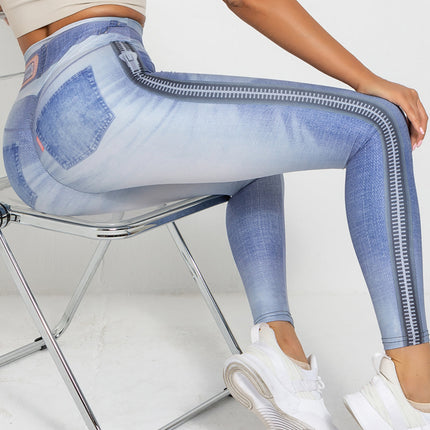 Ravani | Women’s Denim-Look Scrunch Leggings – Street Style Stretch - Ash Blue