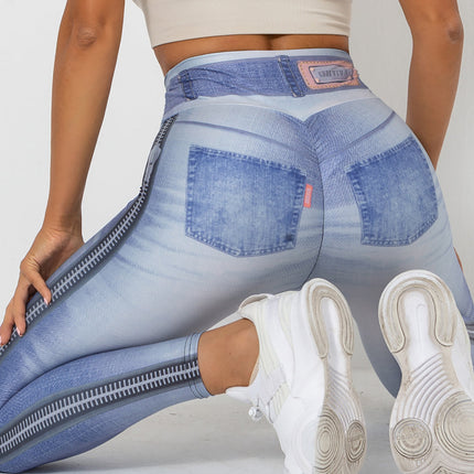 Ravani | Women’s Denim-Look Scrunch Leggings – Street Style Stretch - Ash Blue