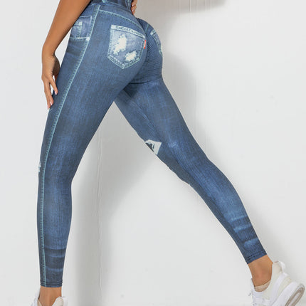 Ravani | Women’s Denim-Look Scrunch Leggings – Street Style Stretch - Dark Blue
