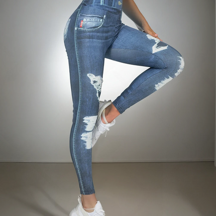 Ravani | Women’s Denim-Look Scrunch Leggings – Street Style Stretch - Dark Blue