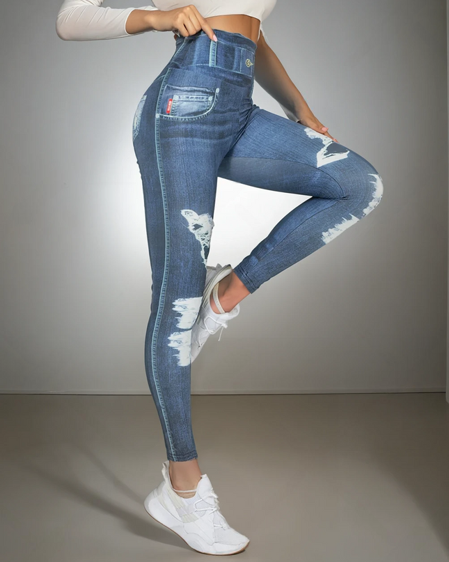 Ravani | Women’s Denim-Look Scrunch Leggings – Street Style Stretch - Dark Blue