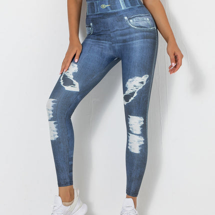 Ravani | Women’s Denim-Look Scrunch Leggings – Street Style Stretch - Dark Blue