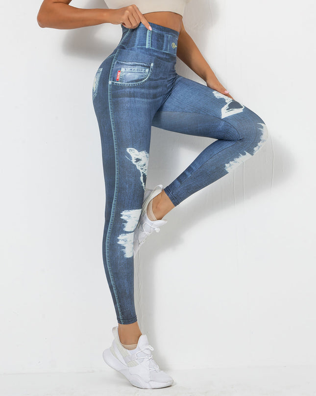 Ravani | Women’s Denim-Look Scrunch Leggings – Street Style Stretch - Dark Blue