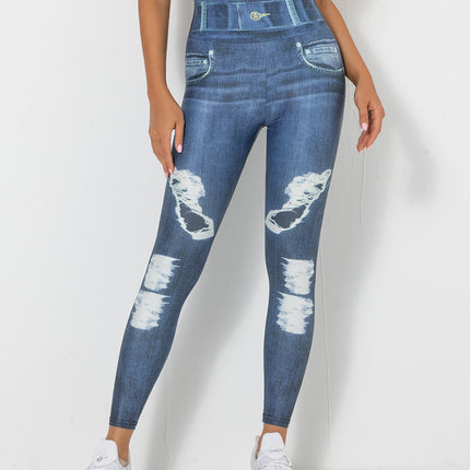 Ravani | Women’s Denim-Look Scrunch Leggings – Street Style Stretch - Dark Blue