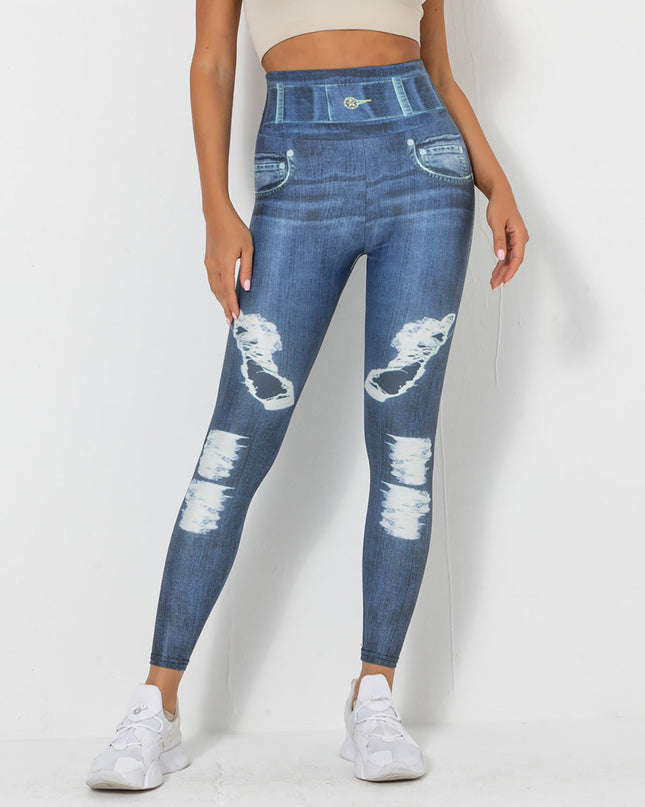 Ravani | Women’s Denim-Look Scrunch Leggings – Street Style Stretch - Dark Blue
