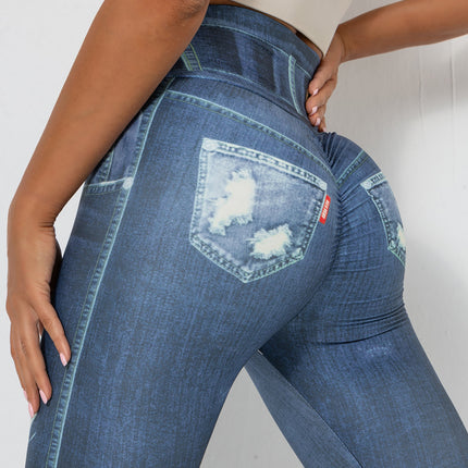 Ravani | Women’s Denim-Look Scrunch Leggings – Street Style Stretch - Dark Blue