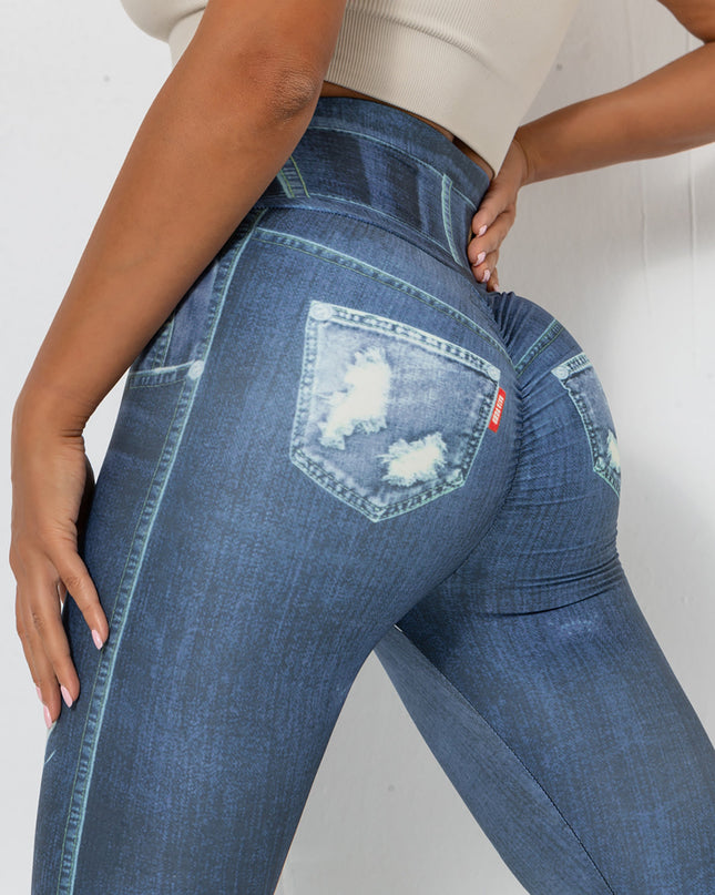Ravani | Women’s Denim-Look Scrunch Leggings – Street Style Stretch - Dark Blue