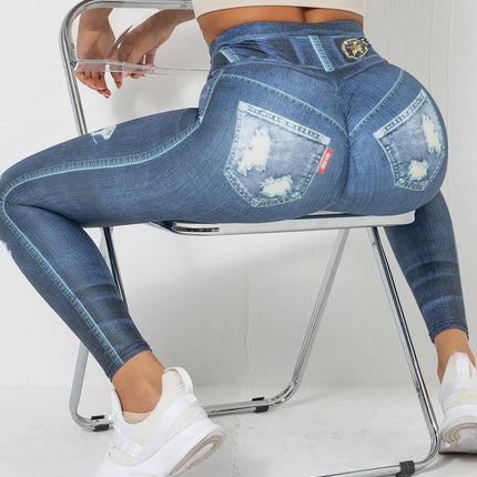 Ravani | Women’s Denim-Look Scrunch Leggings – Street Style Stretch - Dark Blue