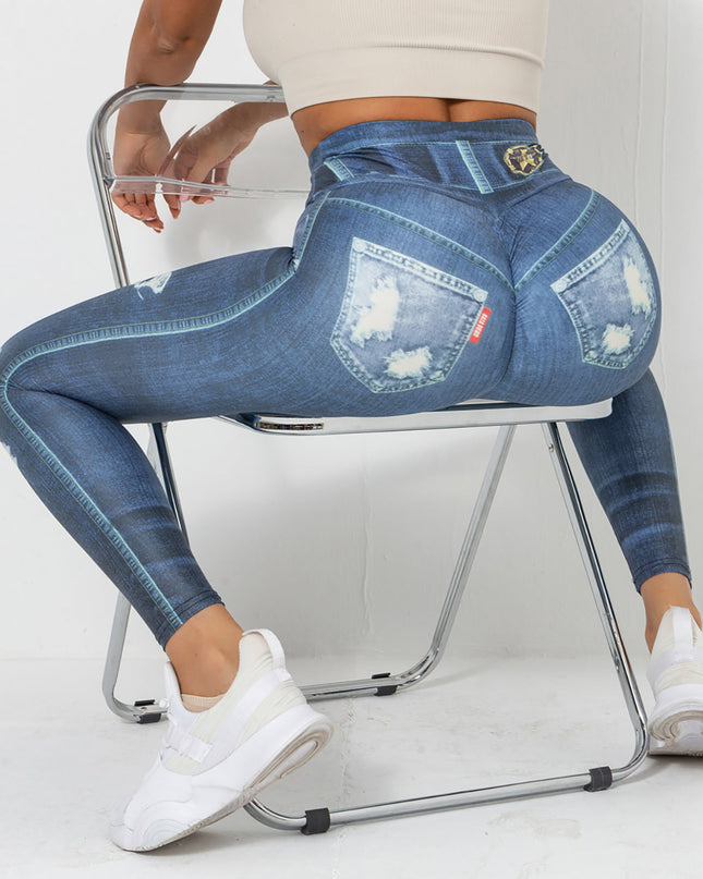 Ravani | Women’s Denim-Look Scrunch Leggings – Street Style Stretch - Dark Blue