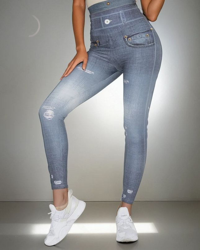 Ravani | Women’s Denim-Look Scrunch Leggings – Street Style Stretch - Dark Gray