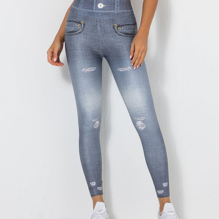 Ravani | Women’s Denim-Look Scrunch Leggings – Street Style Stretch - Dark Gray