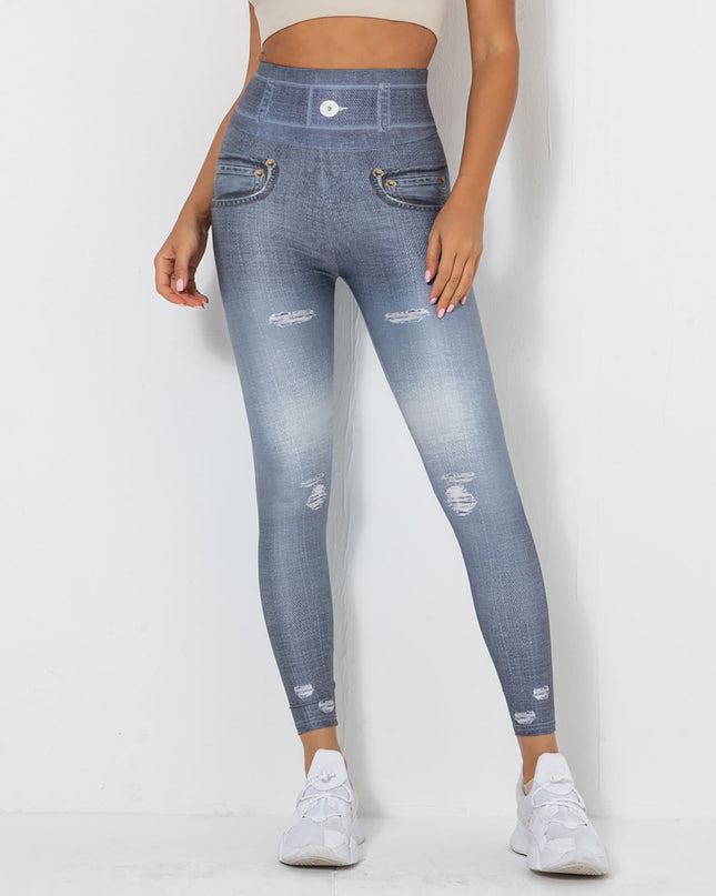 Ravani | Women’s Denim-Look Scrunch Leggings – Street Style Stretch - Dark Gray