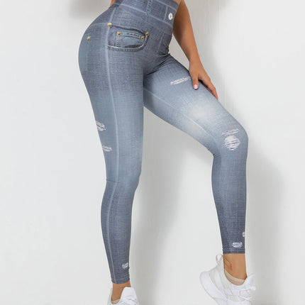 Ravani | Women’s Denim-Look Scrunch Leggings – Street Style Stretch - Dark Gray
