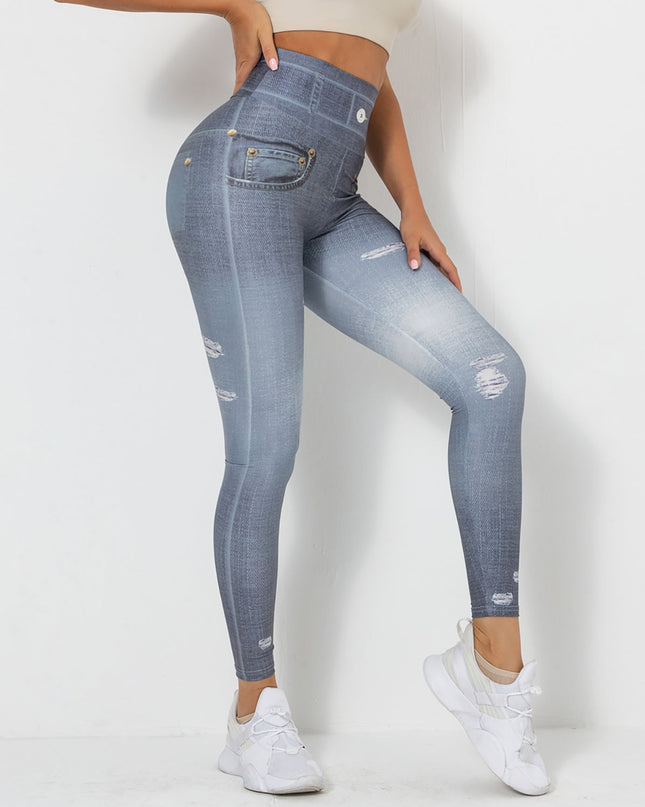 Ravani | Women’s Denim-Look Scrunch Leggings – Street Style Stretch - Dark Gray