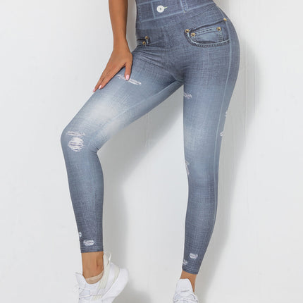 Ravani | Women’s Denim-Look Scrunch Leggings – Street Style Stretch - Dark Gray