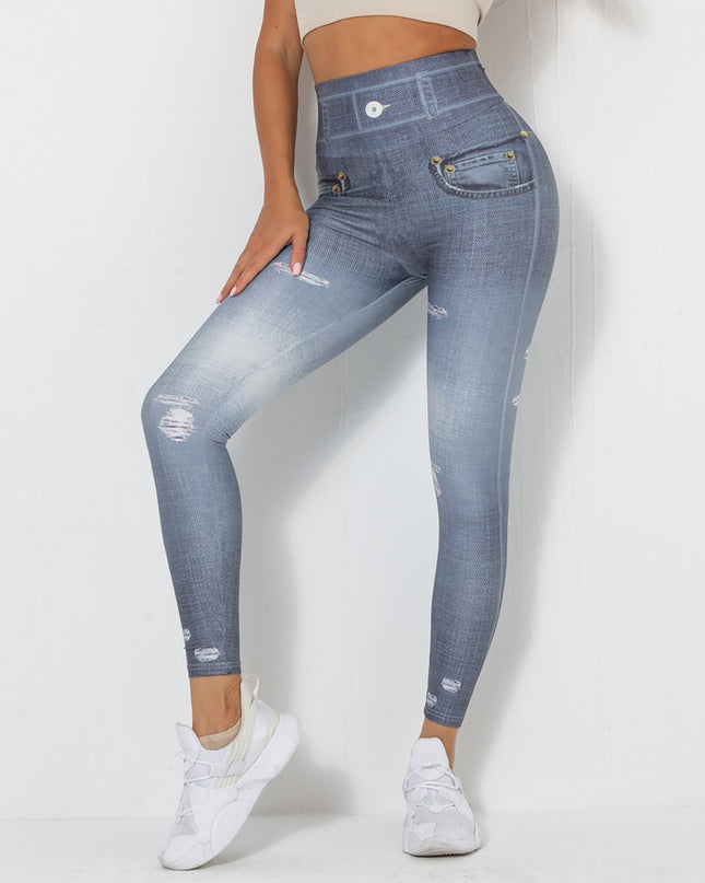 Ravani | Women’s Denim-Look Scrunch Leggings – Street Style Stretch - Dark Gray