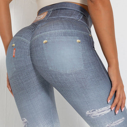 Ravani | Women’s Denim-Look Scrunch Leggings – Street Style Stretch - Dark Gray