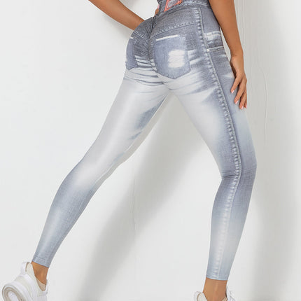 Ravani | Women’s Denim-Look Scrunch Leggings – Street Style Stretch - Light Gray