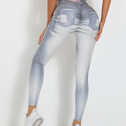 Ravani | Women’s Denim-Look Scrunch Leggings – Street Style Stretch - Light Gray