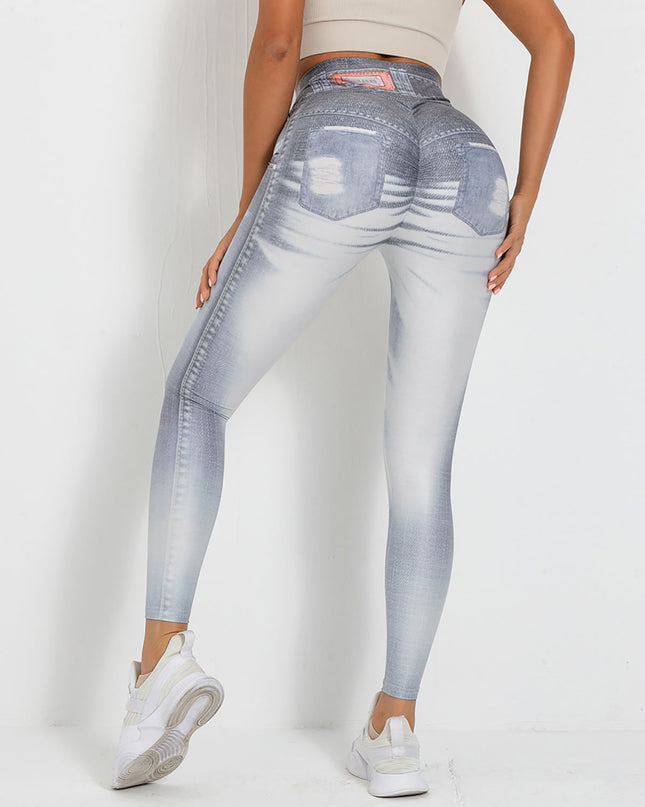 Ravani | Women’s Denim-Look Scrunch Leggings – Street Style Stretch - Light Gray