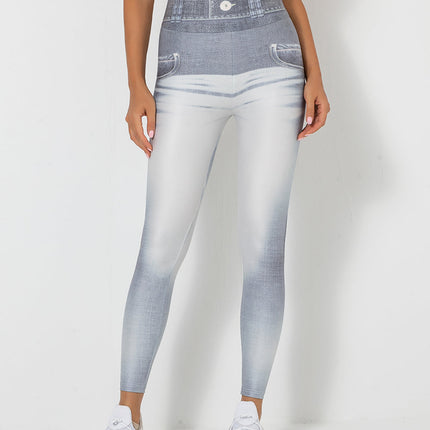 Ravani | Women’s Denim-Look Scrunch Leggings – Street Style Stretch - Light Gray