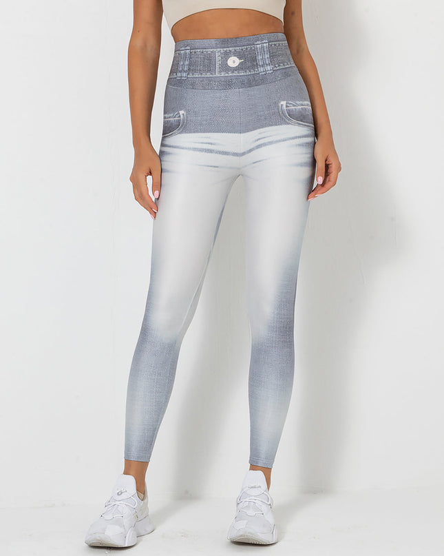 Ravani | Women’s Denim-Look Scrunch Leggings – Street Style Stretch - Light Gray