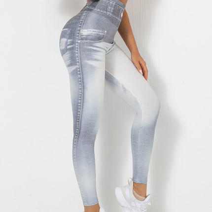 Ravani | Women’s Denim-Look Scrunch Leggings – Street Style Stretch - Light Gray