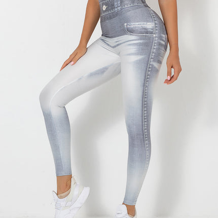 Ravani | Women’s Denim-Look Scrunch Leggings – Street Style Stretch - Light Gray