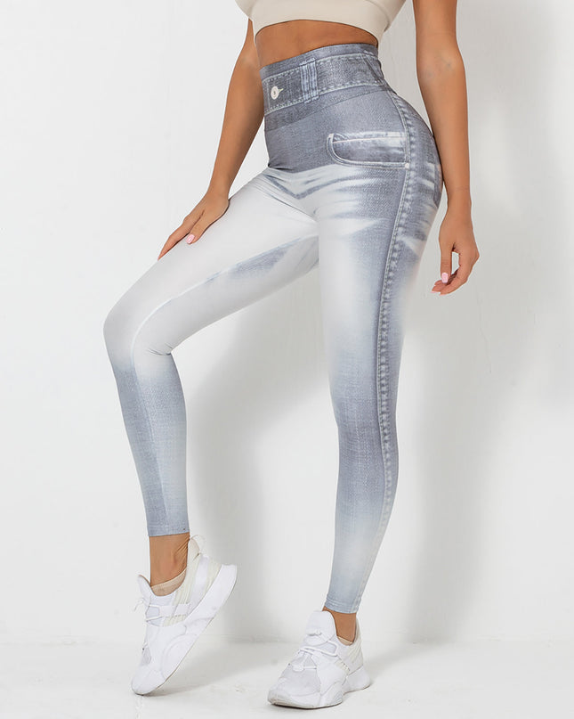 Ravani | Women’s Denim-Look Scrunch Leggings – Street Style Stretch - Light Gray