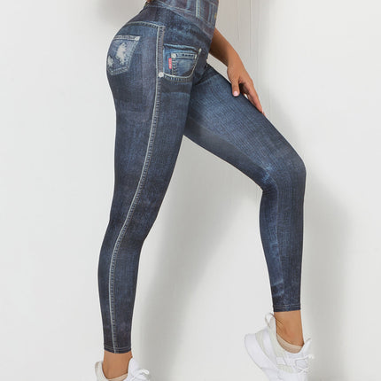 Ravani | Women’s Denim-Look Scrunch Leggings – Street Style Stretch - Navy Blue