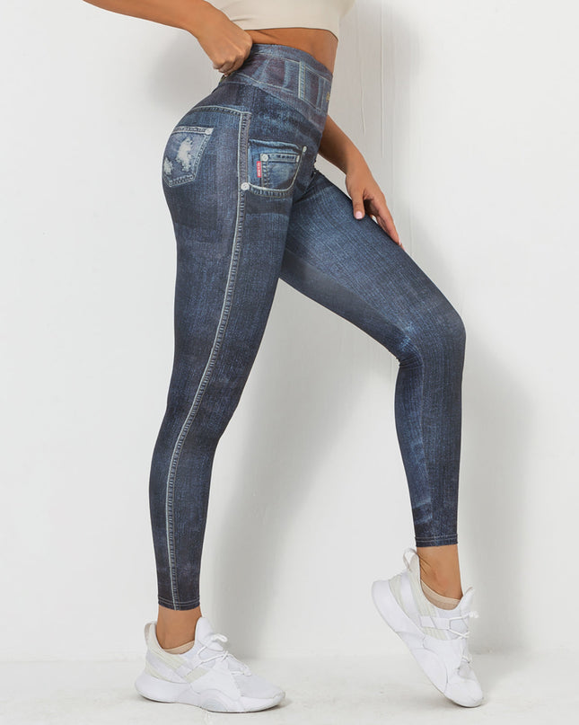 Ravani | Women’s Denim-Look Scrunch Leggings – Street Style Stretch - Navy Blue