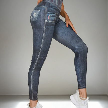 Ravani | Women’s Denim-Look Scrunch Leggings – Street Style Stretch - Navy Blue