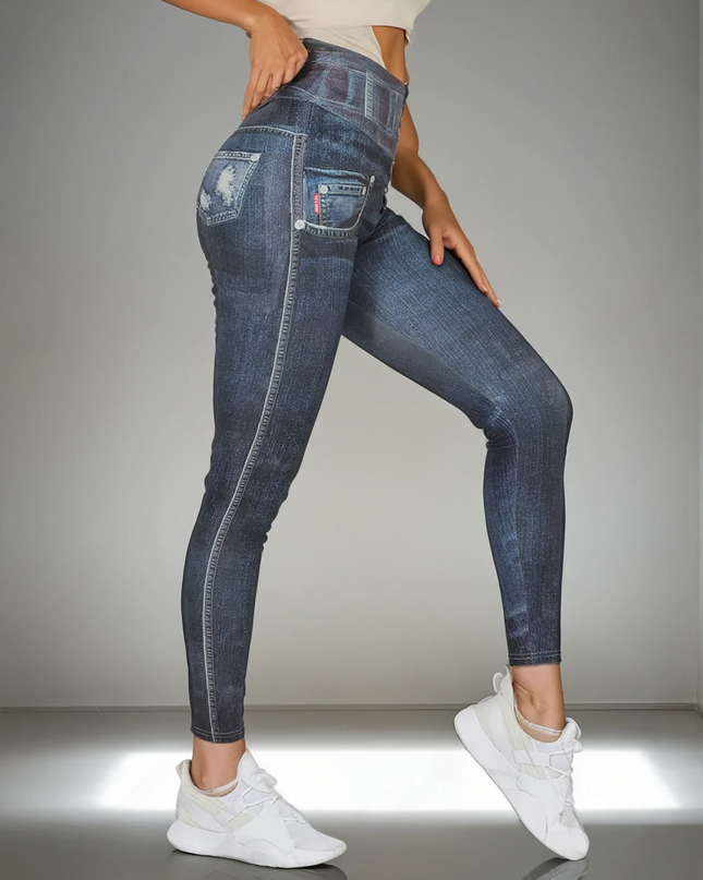 Ravani | Women’s Denim-Look Scrunch Leggings – Street Style Stretch - Navy Blue